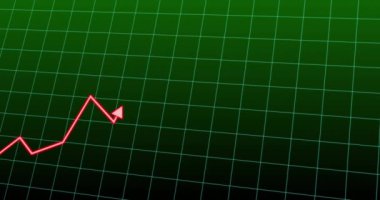 Ağ üzerinde istatistiksel veri işleme animasyonu ve yeşil arka planda altıgen. Bilgisayar arayüzü ve iş veri teknolojisi kavramı