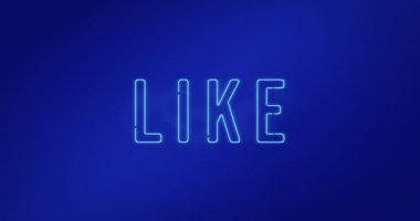 Mavi gradyan arkaplana karşı neon benzeri metin pankartı animasyonu. Sosyal medya ağı ve iş teknolojisi kavramı