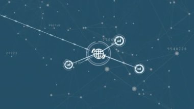 Online teknolojinin farklı yönlerini temsil eden bir dizi sayı. Küresel bağlantılar ve dijital arayüz konsepti dijital olarak oluşturulmuş video.