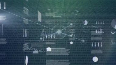 Gri arkaplana karşı ikili kodlama, veri işleme ve bağlantı ağının animasyonu. Bilgisayar arayüzü ve iş teknolojisi kavramı