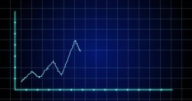 Ağ üzerinde istatistiksel veri işleme animasyonu ve mavi arkaplanda altıgen şekil. Bilgisayar arayüzü ve iş veri teknolojisi kavramı