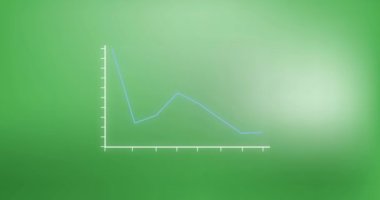 Yeşil gradyan arkaplanına karşı istatistiksel veri işleme animasyonu. Bilgisayar arayüzü ve iş veri teknolojisi kavramı