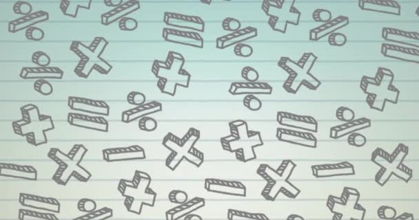 Animazione Più Simboli Matematici Che Galleggiano Sfondo Carta Bianca Foderata — Video Stock