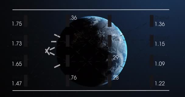 Animatie Van Gegevensverwerking Draaiende Wereldbol Tegen Een Blauwe Achtergrond Mondiaal — Stockvideo