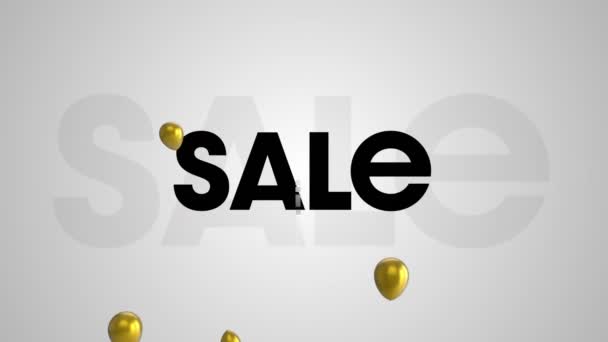 Animation Golden Balloons Sale Text White Background Digitally Generated Hologram — Stock Video