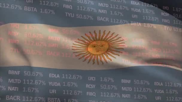 Анимация Торгового Щита Над Водруженным Флагом Аргентины Черном Фоне Цифровая — стоковое видео