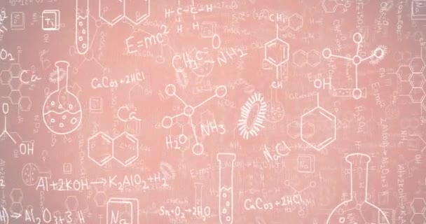 ピンクのグラデーションの背景に対する科学の概念のアイコンや式のアニメーション 教育理念 — ストック動画