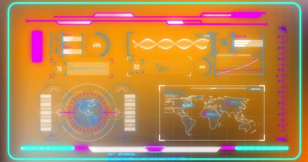 오렌지 기울기 배경에 데이터 인터페이스 애니메이션 컴퓨터 인터페이스 비즈니스 — 비디오