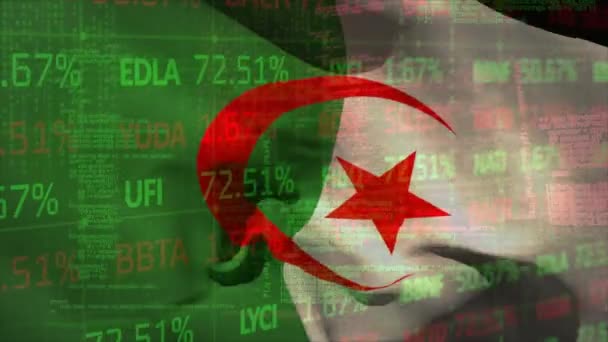 Анимирование Торговой Доски Над Воском Алжирского Флага Компьютерного Языка Черном — стоковое видео