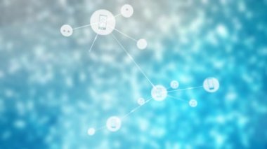 Dijital simge ağının mavi dokulu arka plana karşı animasyonu. Küresel ağ ve iş teknolojisi kavramı