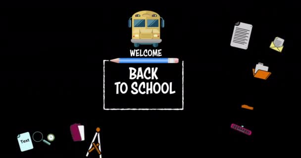 Animazione Bentornato Scuola Banner Testo Icone Del Concetto Scuola Sfondo — Video Stock