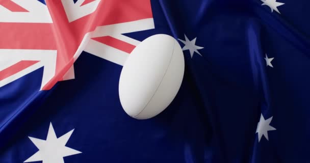 White Rugby Ball Flag Australia Copy Space Slow Motion Rugby — Stock Video
