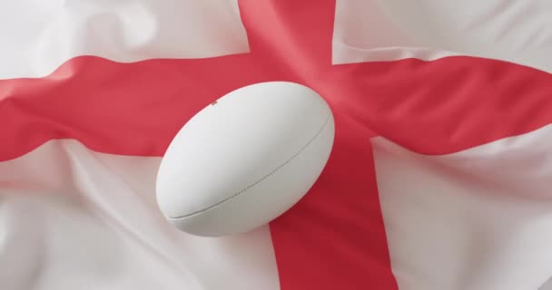 Ballon Rugby Blanc Dessus Drapeau Angleterre Avec Espace Copie Ralenti — Video