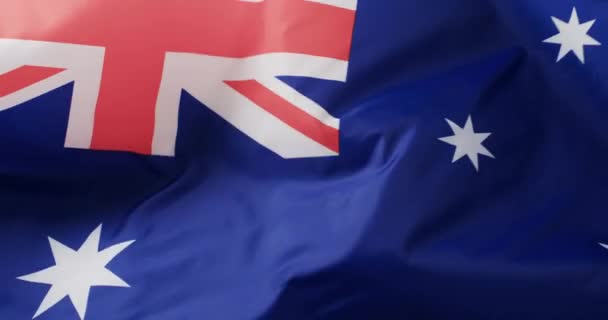 Bola Rugby Branca Rolando Sobre Bandeira Acenando Austrália Com Espaço — Vídeo de Stock