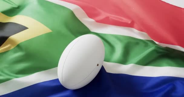 Ballon Rugby Blanc Sur Drapeau Agitant Afrique Sud Avec Espace — Video