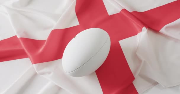 White Rugby Ball Flag England Copy Space Slow Motion Rugby — Stock Video