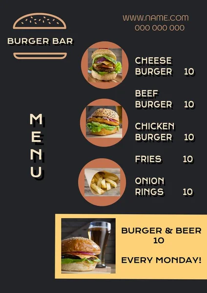 Illustration Der Speisekarte Mit Burger Bar Website Name Und Nummer — Stockfoto