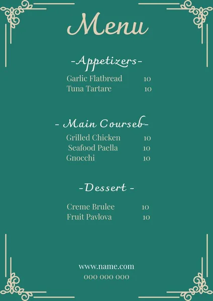 Illustration Menu List Appetizers Main Course Dessert Website Number Copy — Stock Photo, Image