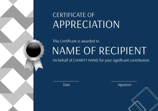 Osvědčení Ocenění Tento Certifikát Udělen Textové Udělení Stuhy Modré Šabloně — Stock fotografie