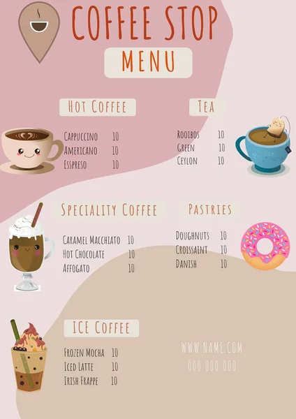 Illustration Coffee Stop Menu List Coffee Tea Pastries Drawings Coffee — Stock Photo, Image