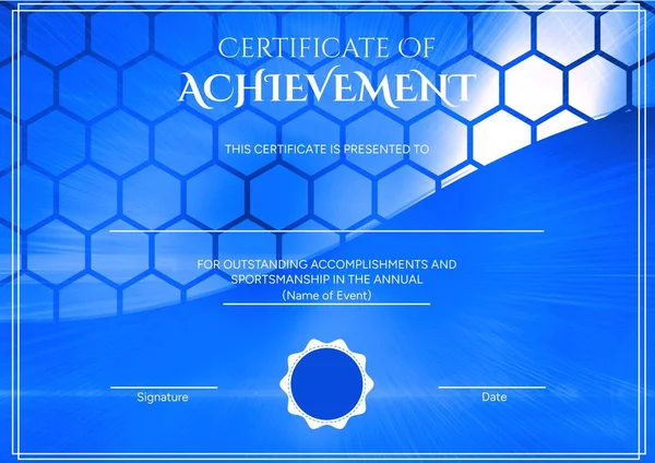 Ilustração Certificado Realização Este Certificado Apresenta Texto Modelos Hexágono Esporte — Fotografia de Stock