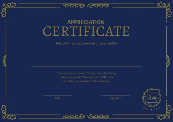 Ilustração Certificado Apreciação Este Certificado Orgulhosamente Apresentado Texto Modelo Espaço — Fotografia de Stock