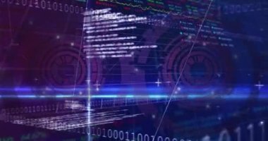 İstatistiksel ve borsa veri işleme üzerinde dönen yuvarlak tarayıcıların animasyonu. Küresel ekonomi ve iş teknolojisi kavramı