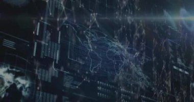 Siyah arkaplana karşı veri işleme arayüzü üzerinden bağlantı ağının animasyonu. Küresel ağ ve iş arayüzü teknolojisi kavramı