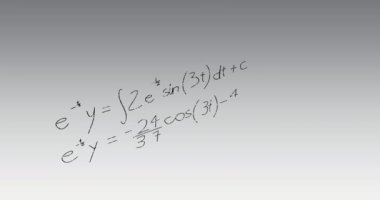Gradyan arkaplana karşı matematiksel denklemlerin ve diyagramların animasyonu. Dijital olarak üretilen hologram, illüstrasyon, çözümler, toplamlar, soyut ve eğitim kavramı.