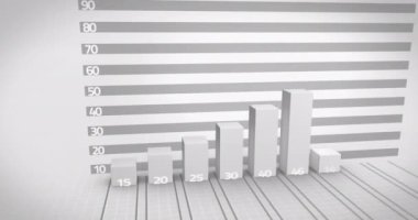Gri arka planda istatistiksel veri işleme animasyonu. Bilgisayar arayüzü ve iş veri teknolojisi kavramı