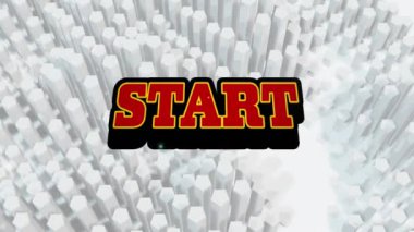 Beyaz arkaplanda pürüzsüz bir şekilde hareket eden üç boyutlu şekillere karşı başlangıç metninin canlandırması. Video oyunu arayüzü teknolojisi kavramı