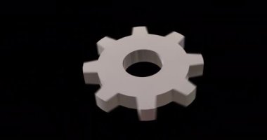 Siyah arka planda gri dişli animasyonu. Küresel bilim, hesaplama, dijital arayüz ve veri işleme kavramı dijital olarak oluşturuldu.