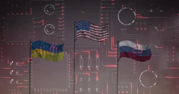 Κινούμενο Σήμα Κυκλώματος Πάνω Από Σημαία Της Ρωσίας Της Ουκρανίας — Αρχείο Βίντεο