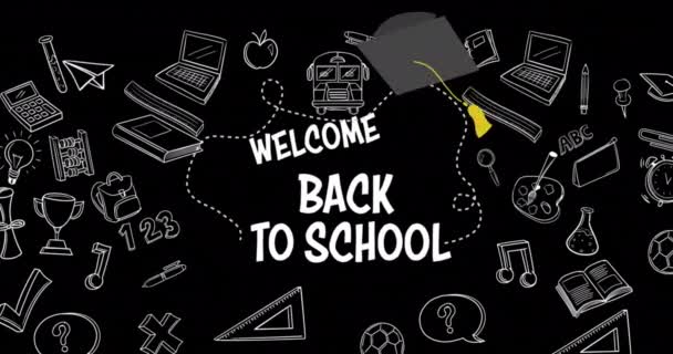 Animasi Topi Kelulusan Jatuh Kembali Banner Teks Penjualan Sekolah Dan — Stok Video