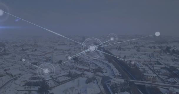 Animacja Sieci Połączeń Tle Widoku Powietrza Zimowego Krajobrazu Globalne Sieci — Wideo stockowe