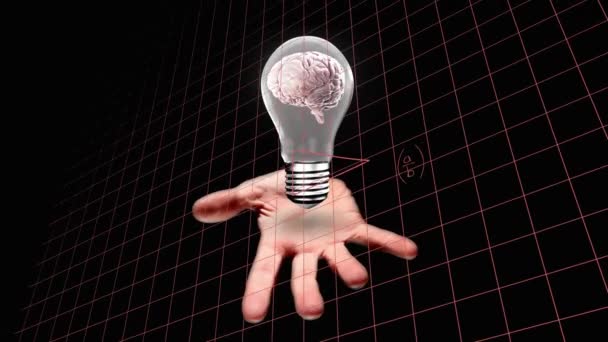 球のアイコンの中で脳を回転させるアニメーション ビジネスアイデアと技術コンセプト — ストック動画