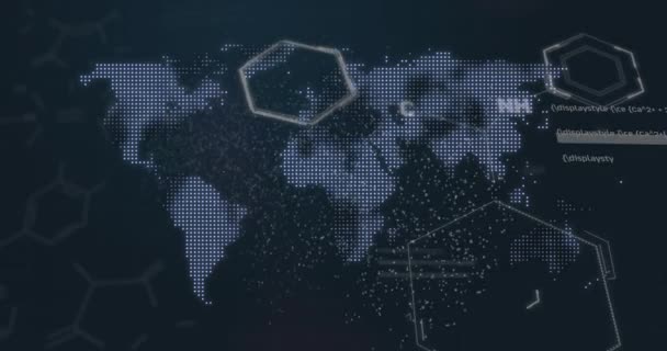 Animação Dna Estruturas Químicas Sobre Mapa Mundo Contra Fundo Preto — Vídeo de Stock