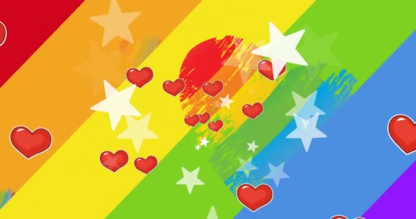 Animación Estrellas Formas Del Corazón Sobre Corazones Multicolores Sobre Fondo — Vídeos de Stock