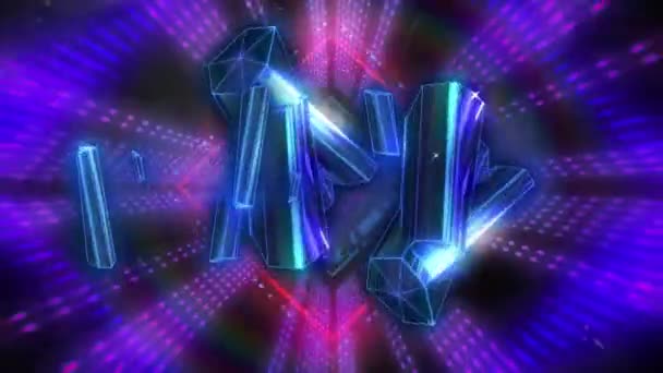 Animacja Niebieskich Krystalicznych Kształtów Nad Neonowym Tunelem Bezszwowym Wzorze Czarnym — Wideo stockowe