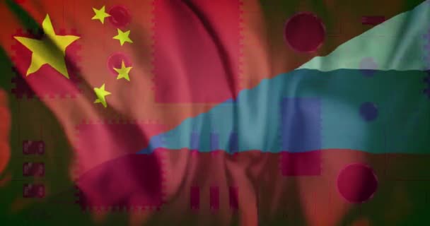 Animación Del Servidor Informático Sobre Bandera Rusia China Computación Global — Vídeo de stock