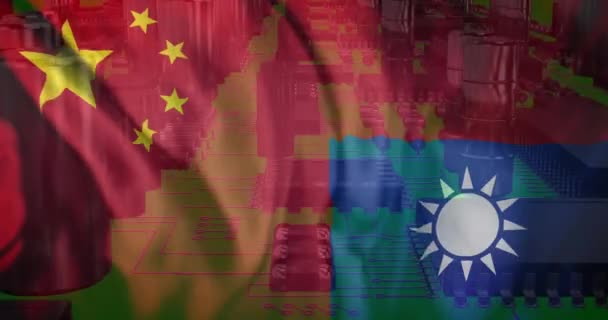 Animatie Van Computer Server Boven Vlag Van Taiwan China Mondiaal — Stockvideo