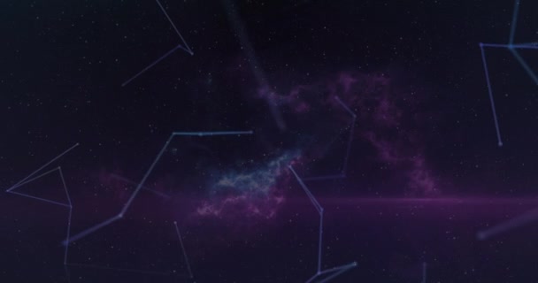 Анімація Мережі Єднань Рожевих Світлових Стежок Фоні Космосу Концепція Глобальних — стокове відео
