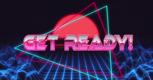 Animation Get Ready Text Banner Blue Glowing Grid Network Digital — Stock Video