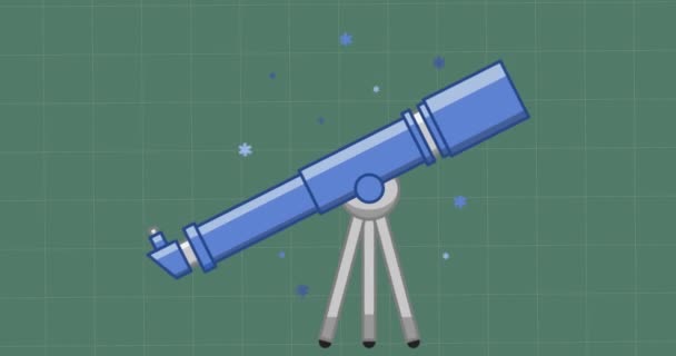Animasi Ikon Teleskop Melalui Jaringan Grid Pada Latar Belakang Hijau — Stok Video