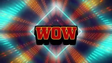 Vay be metninin siyah arkaplana karşı eşkenar dörtgen tünel oluşturan noktalar üzerindeki animasyonu. Dijital olarak üretilmiş, hologram, illüstrasyon, aydınlanma, şaşkınlık, fütüristik ve teknoloji kavramı.