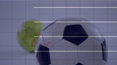Bir futbol topunun kapatılmasıyla şebeke üzerinden istatistiksel veri işleme animasyonu. Spor teknolojisi kavramı