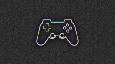 Gri desenli arka planda video oyunu denetleyici simgeleri üzerindeki hata efektinin animasyonu. Video oyunu arayüzü teknolojisi kavramı