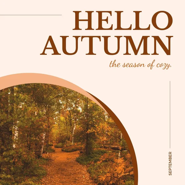 Dobrý Den Podzim Období Útulného Textu Hnědé Podzimním Lesem Spadanými — Stock fotografie