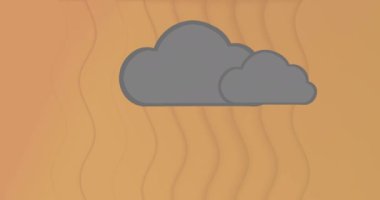 Turuncu arkaplana karşı pürüzsüz desenli dalgalı dokunun üzerindeki bulut simgelerinin animasyonu. Bulut veri depolama teknolojisi kavramı