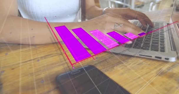 Animation Graphs Grid Pattern Low Angle View Biracial Woman Working — Stock Video